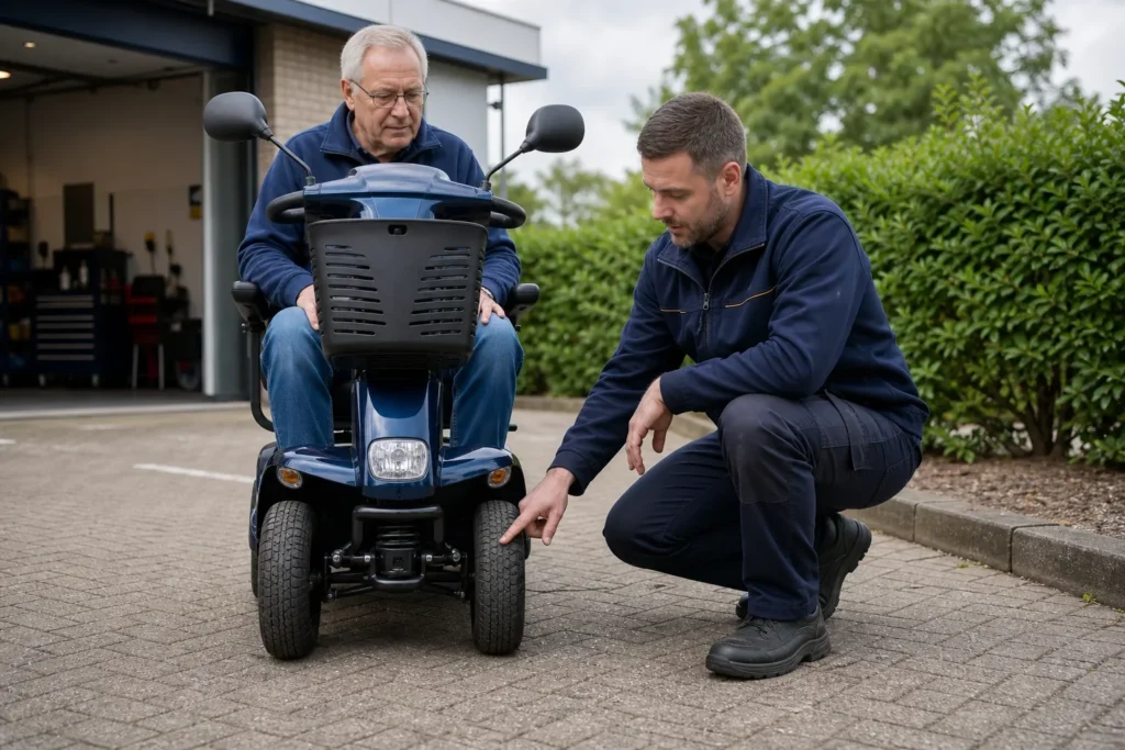 scootmobiel trekt scheef